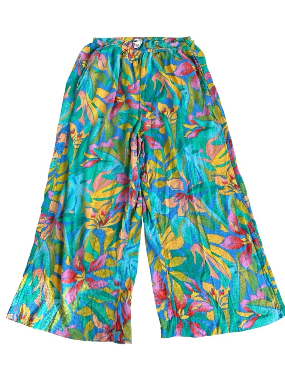 Billabong Tropical Wide Leg Teal Multi Color Pants Boho Beach Vacation Resort S - Picture 7 of 16